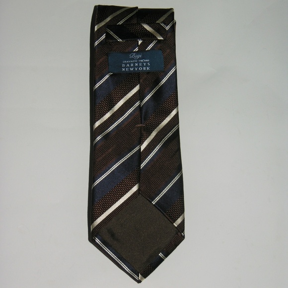 Bigi Silk Classic Width Maroon Blue Striped Repp Tie - Picture 4 of 6